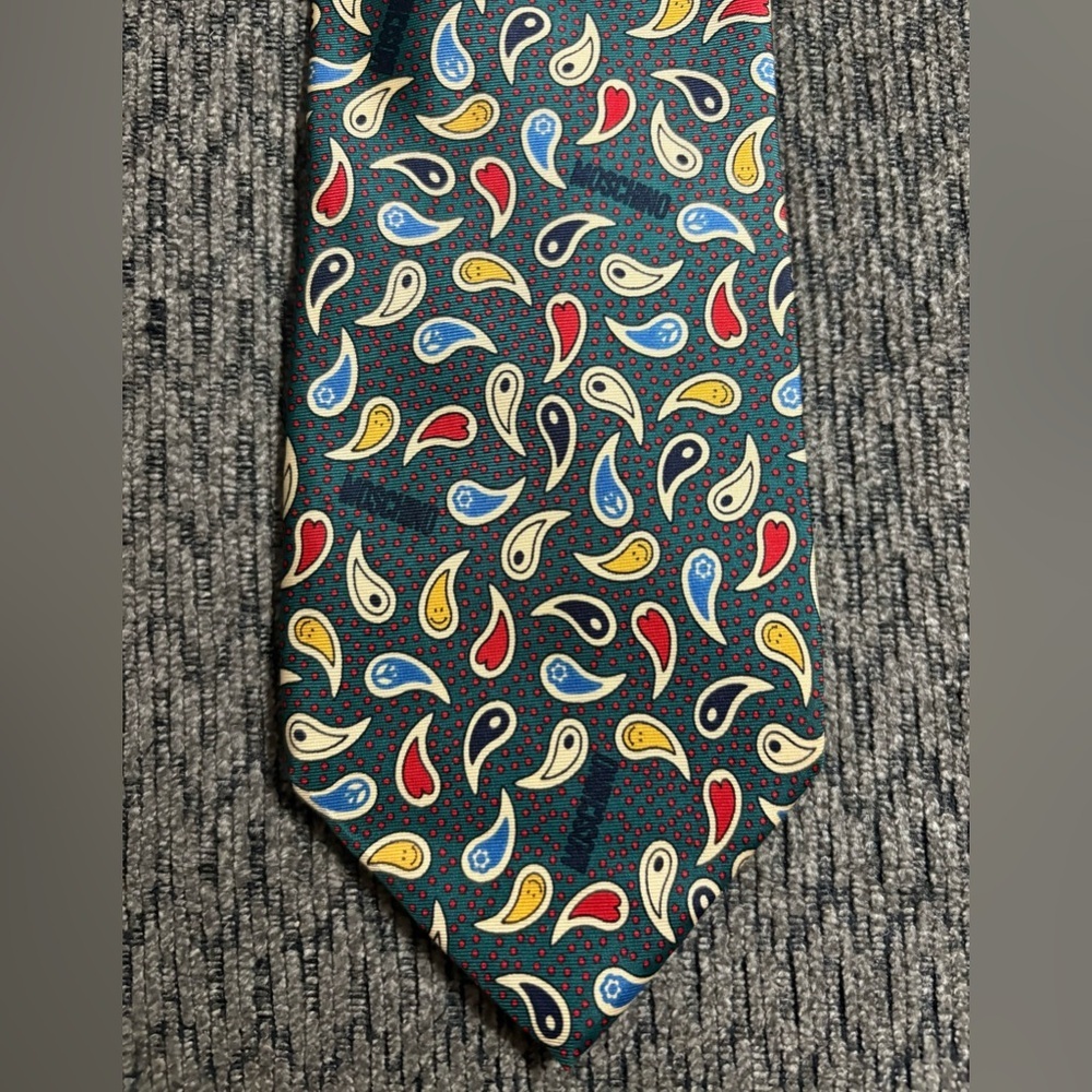 Vintage Moschino 100% Silk Mens Paisley Multicolored Tie